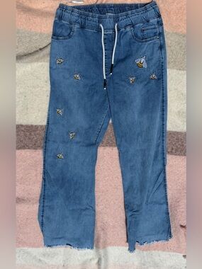 Women’s Blue Embroidered Bee Jeans - Lightweight Drawstring